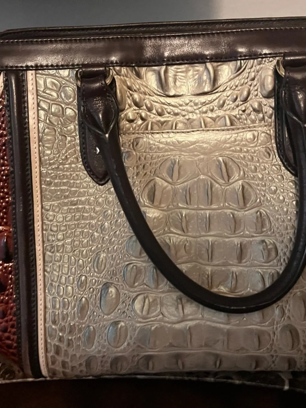 Brahmin Rich Brown Croc-Embossed Leather Briefcase